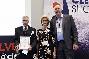 Robert Baker (left), of Art Cleaning, collects his Window Cleaner of the Year Award at the Cleaning Show.